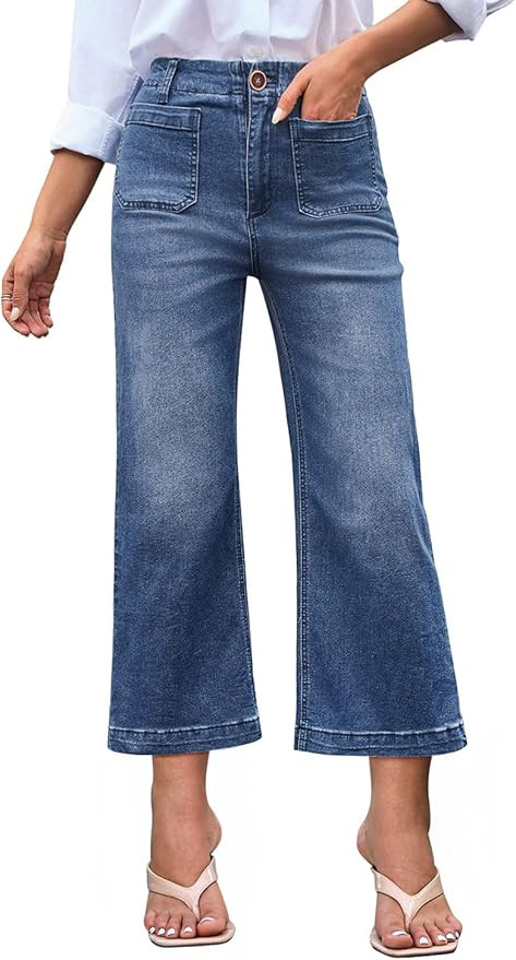 Wide Leg Jeans for Women High Waist Baggy Stretchy Flared Jeans Trendy Cropped Denim Jeans Pants ... | Amazon (US)