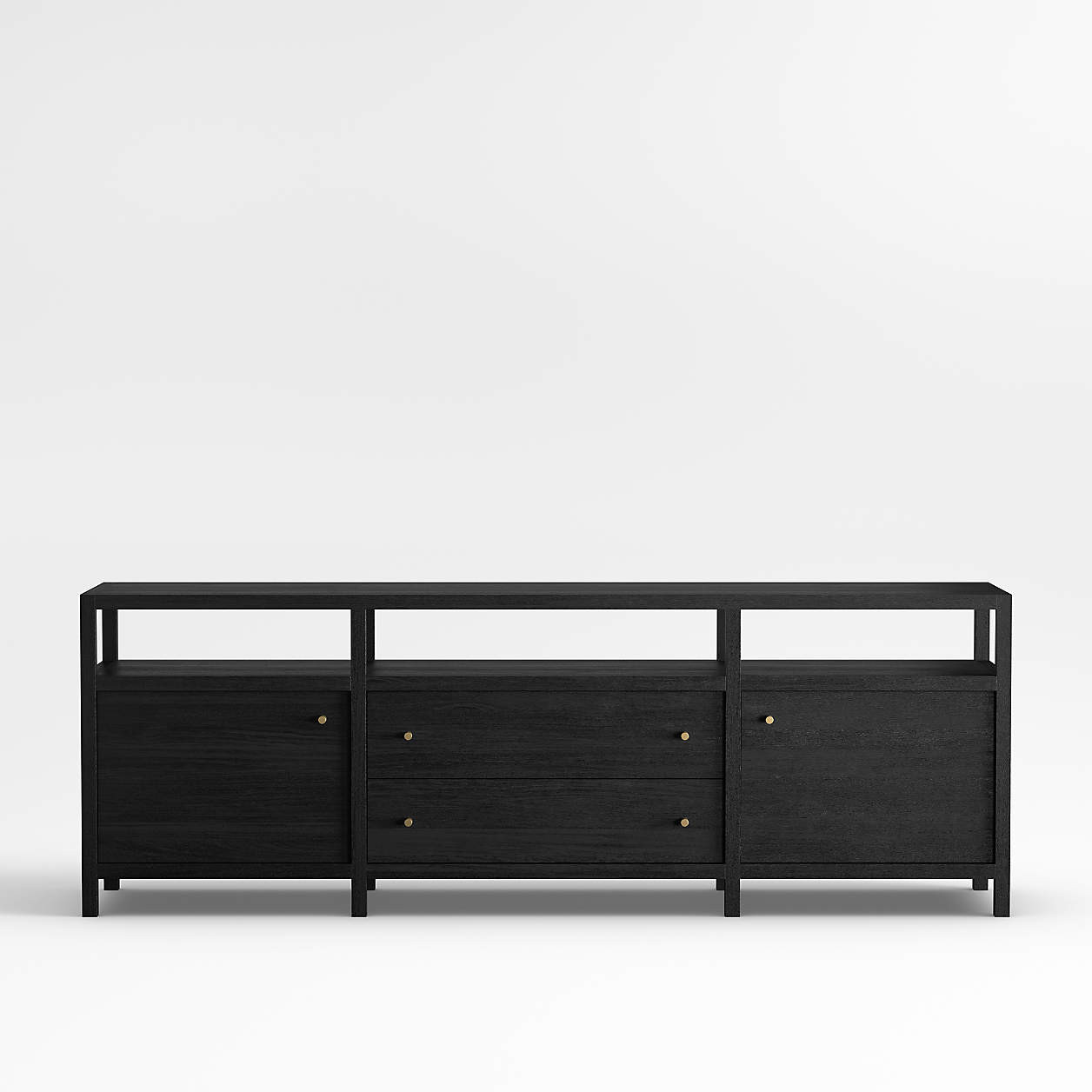 Keane 86" Black Wood Storage Media Console + Reviews | Crate & Barrel | Crate & Barrel
