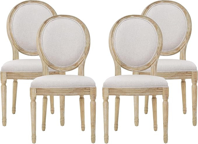 Christopher Knight Home Hilary French Country Fabric Dining Chairs (Set of 4), Beige + Natural | Amazon (US)