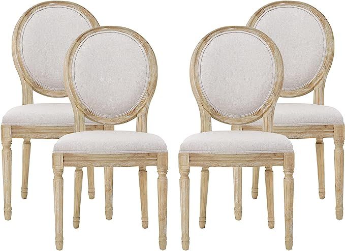 Christopher Knight Home Hilary French Country Fabric Dining Chairs (Set of 4), Beige + Natural | Amazon (US)