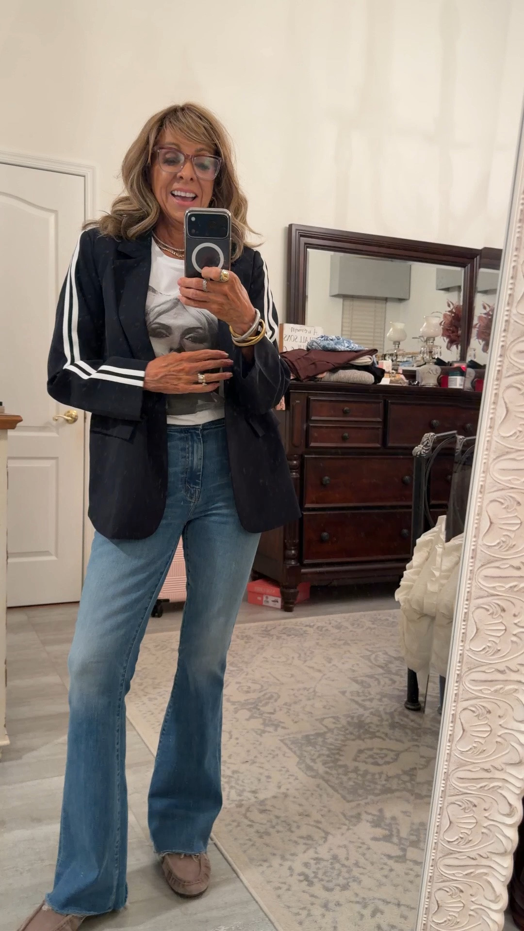 My travel outfit! 
Graphic tee is by Gina Potter on IG. 
Wearing a small in the blazer.

#LTKootd #LTKOver40 #LTKTravel