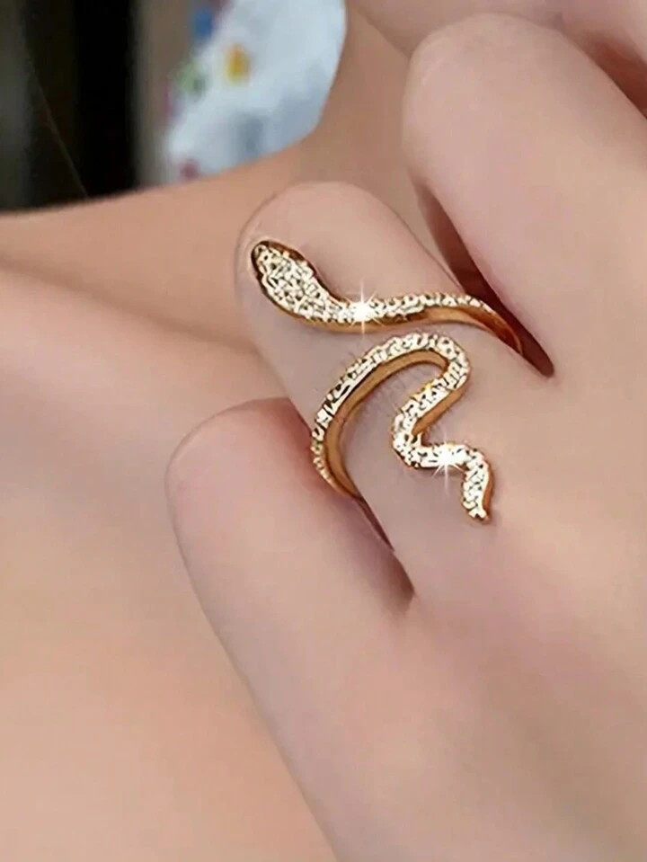 1pc Glamorous Rhinestone Decor Snake Design Wrap Ring For Women For Daily Decoration Copper Jewelry | SHEIN