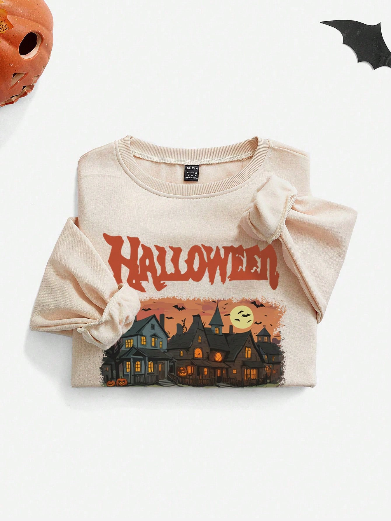 SHEIN MOOSTA Women's Simple Halloween Town Print Casual Sweatshirt For Autumn & Winter | SHEIN