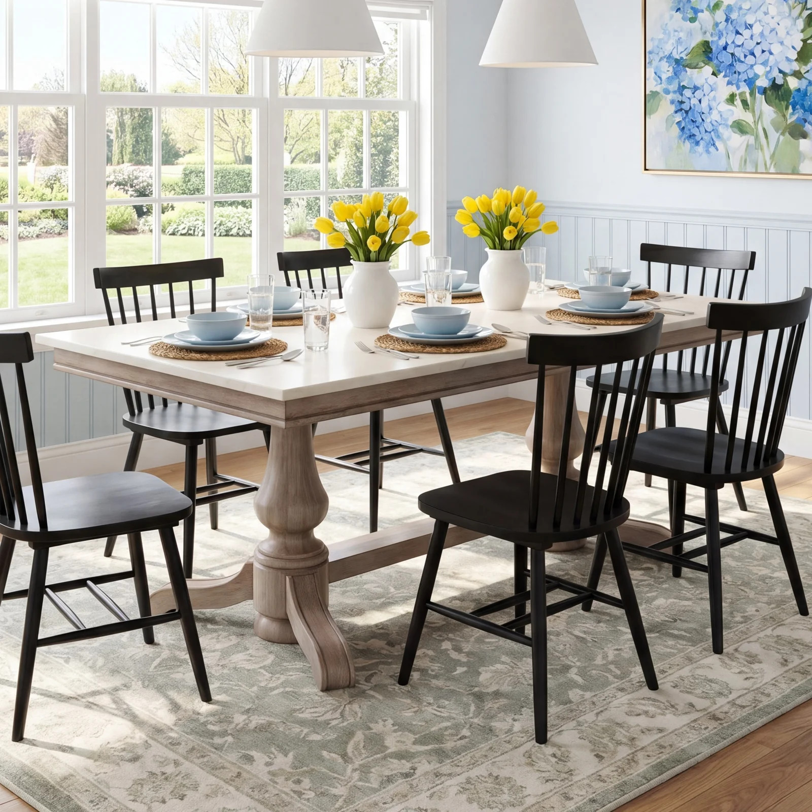 Aberdale 66" Trestle Dining Table with Marble Top | Birch Lane