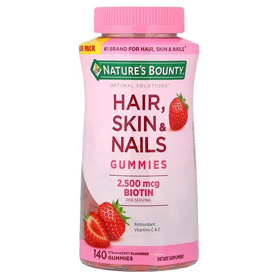 Nature's Bounty, Optimal Solutions®, Hair, Skin & Nails Gummies, Strawberry, 140 Gummies | iHerb