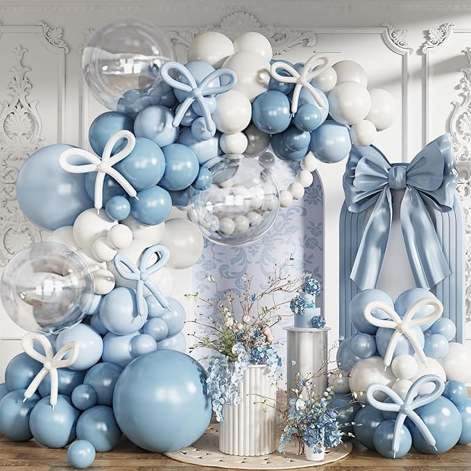 Dusty Blue Balloons Arch Kit, 134 Pcs Muted Light Baby Slate Blue and White Balloon Garland mit 1... | Amazon (US)