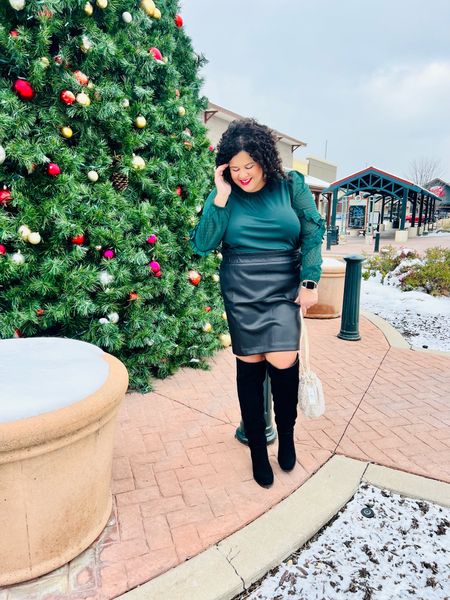 Love this sheer sleeve top with the dots for the holidays. The green is so pretty in person. Pair it with a faux leather skirt and over the knee boots to stay on trend.

Bothe the shirt and skirt come in other colors too!

#loftpartner

#LTKHoliday #LTKCyberweek #LTKstyletip