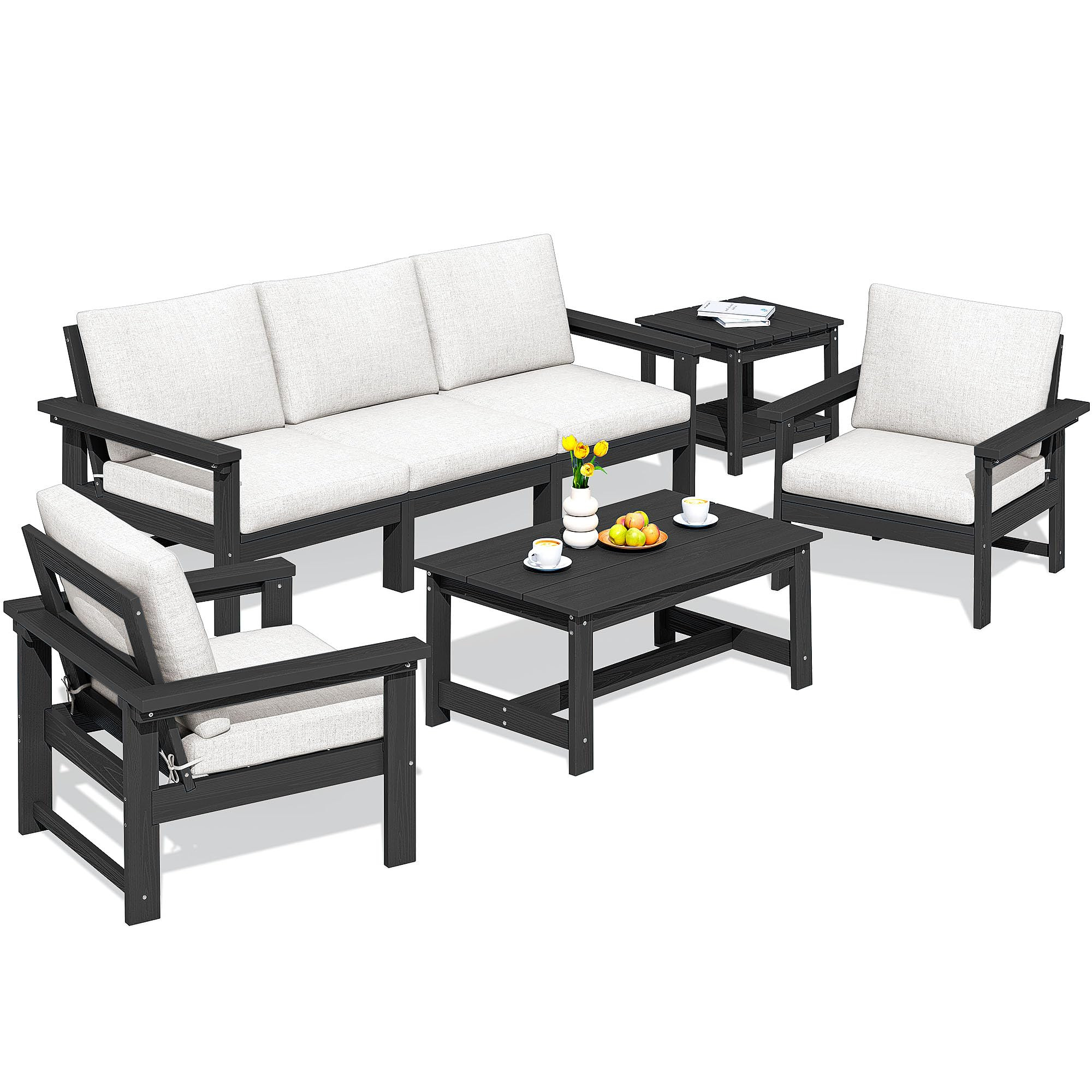 SERWALL HDPE Outdoor Patio Furniture Set, 7-Piece Outdoor Sectional Patio Conversation Set, All W... | Amazon (US)