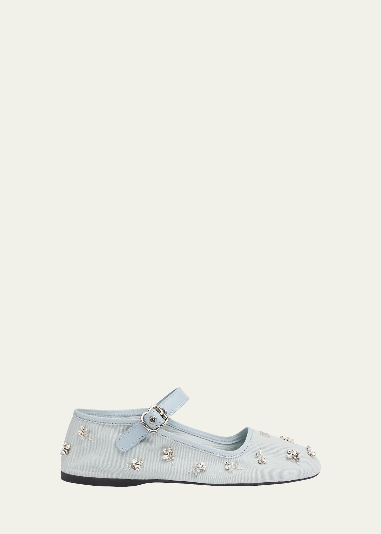 Miu Miu Embellished Canvas Mary Jane Ballerina Flats | Bergdorf Goodman