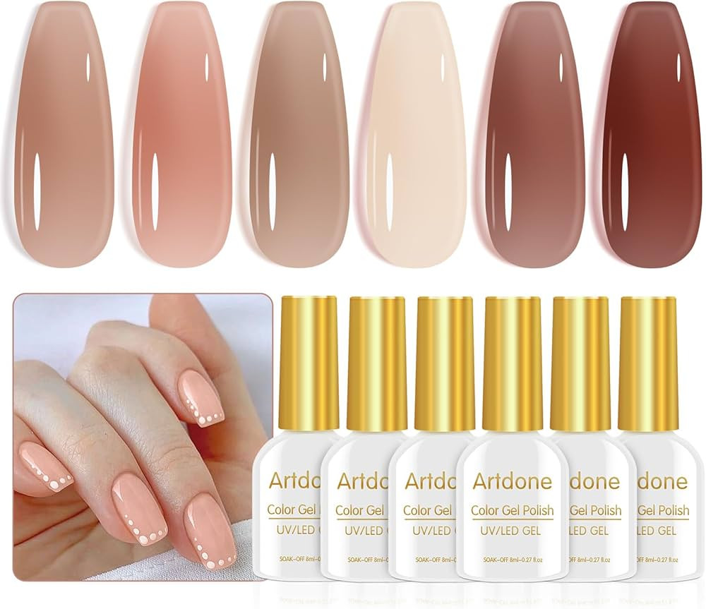 Artdone Sheer Gel Nail Polish Jelly Set - UV Gel 6 Colors Translucent Nude pink Brown Colors Gel ... | Amazon (US)