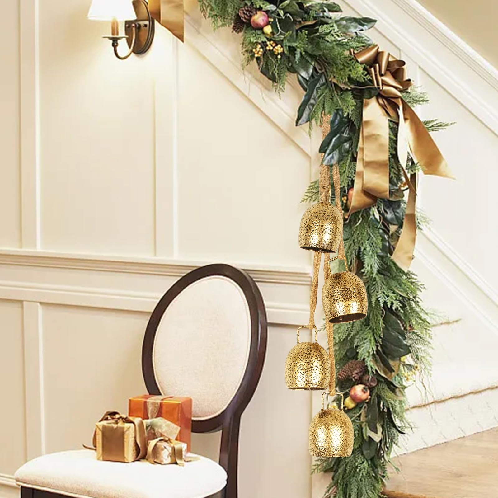 Styleonme Christmas Decoration Bells, Jute Rope Metal Decorative Cow Bells, Christmas Bells for D... | Amazon (US)