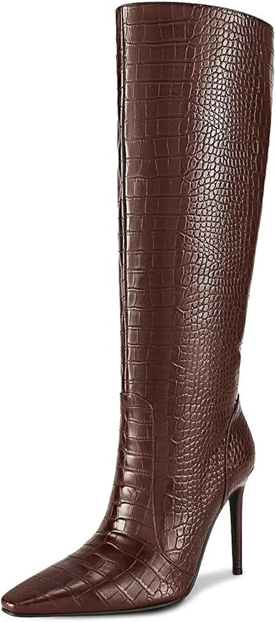 wetkiss Knee High Boots Women Long Boots Slip on Boots Stiletto High Heel Pointed Toe Boots | Amazon (US)