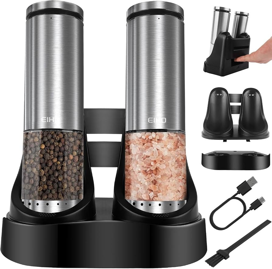 EIHO Electric Salt and Pepper Grinder Set USB Rechargeable, Upgraded External Adjustable Coarsene... | Amazon (US)