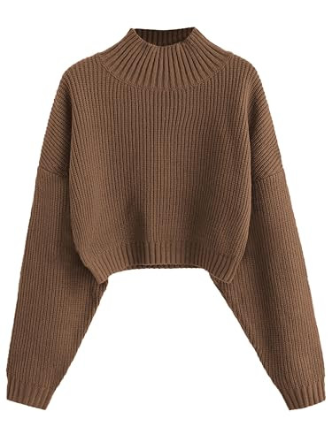 ZAFUL Women's Cropped Turtleneck Sweater Lantern Sleeve Ribbed Knit Pullover Sweater Jumper | Amazon (US)