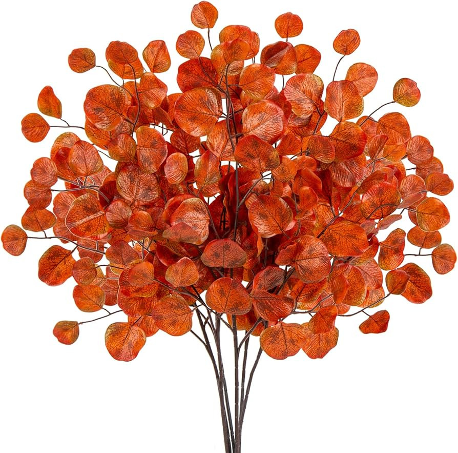 Briful 6 PCS Artificial Eucalyptus Stems Orange Artificial Leaf Stems, 28.7" Eucalyptus Long Stem... | Amazon (UK)