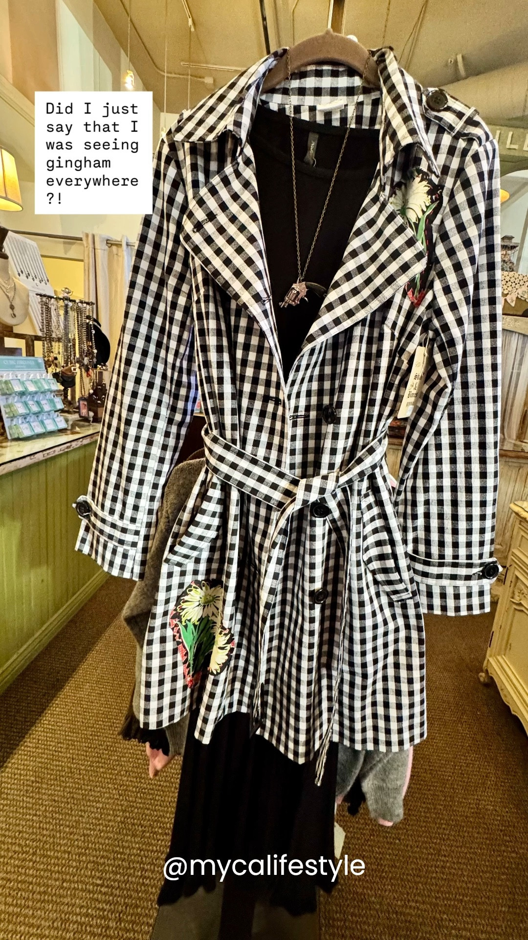 Did I just say that I was seeing gingham everywhere?! This darling jacket was in a cute little boutique in a small town in Arizona that I visited last weekend and I wish I had tried it on! I was on a timeline and the shop owner was busy, so I snapped this pic hoping I could find it but no such luck. So I have linked the ones I DID find :) 

#LTKootd #LTKTravel #LTKdayinmylife