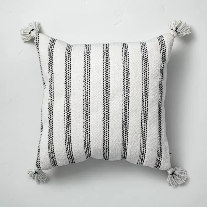 Vertical Texture Stripes Indoor/Outdoor Throw Pillow Black/White - Hearth & Hand™ with Magnolia | Target