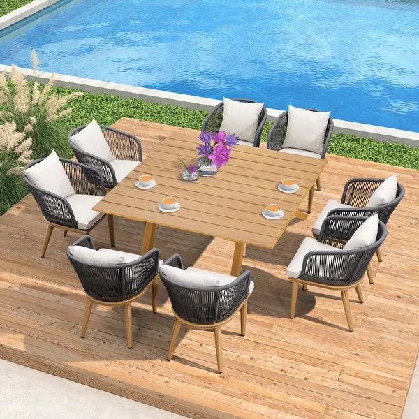 PURPLE LEAF Outdoor patio Dining Set for Garden Deck Wicker Table and Chairs Set-7/9/11 Piece - T... | Bed Bath & Beyond