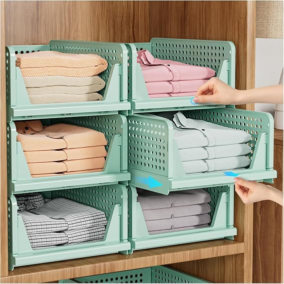 SNSLXH 5 Pack Stackable Closet Organizer Box, Multifunctional & Foldable Closet Storage Basket fo... | Amazon (US)
