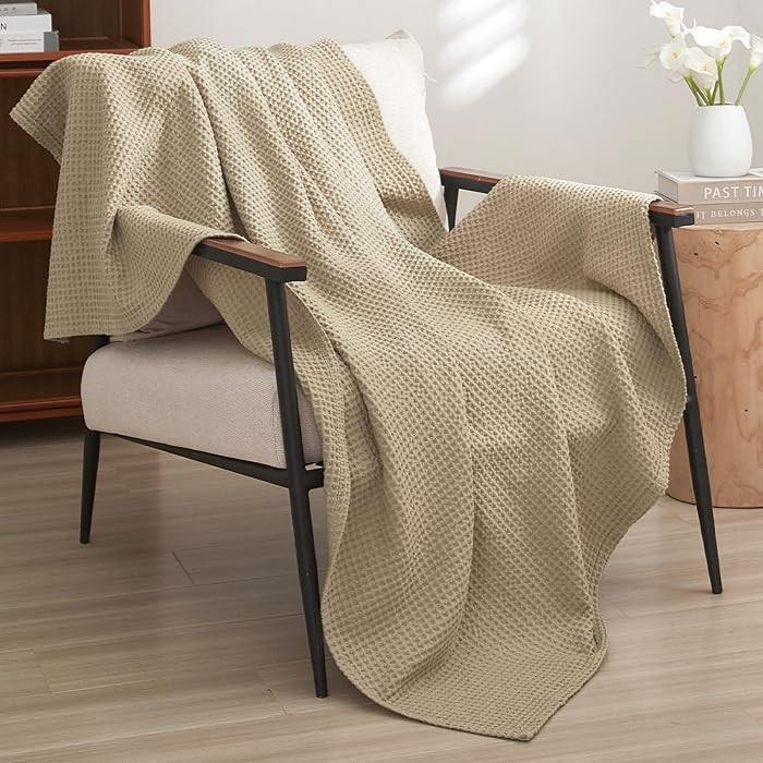 PHF 100% Cotton Waffle Weave Throw Blanket，Pre-Washed Snag Proof Lightweight Breathable Moistur... | Amazon (US)
