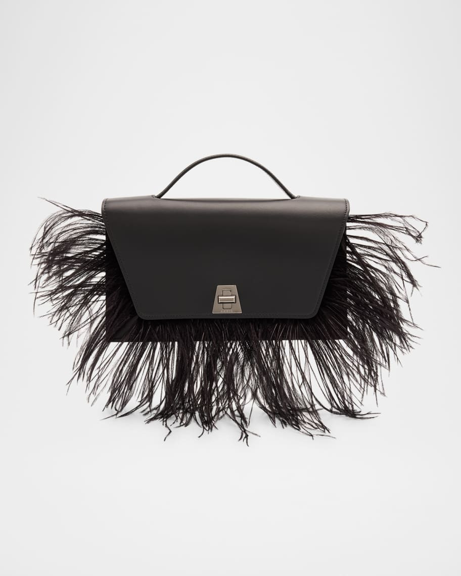 Akris Anouk City Leather Top-Handle Bag with Feather Trim | Neiman Marcus