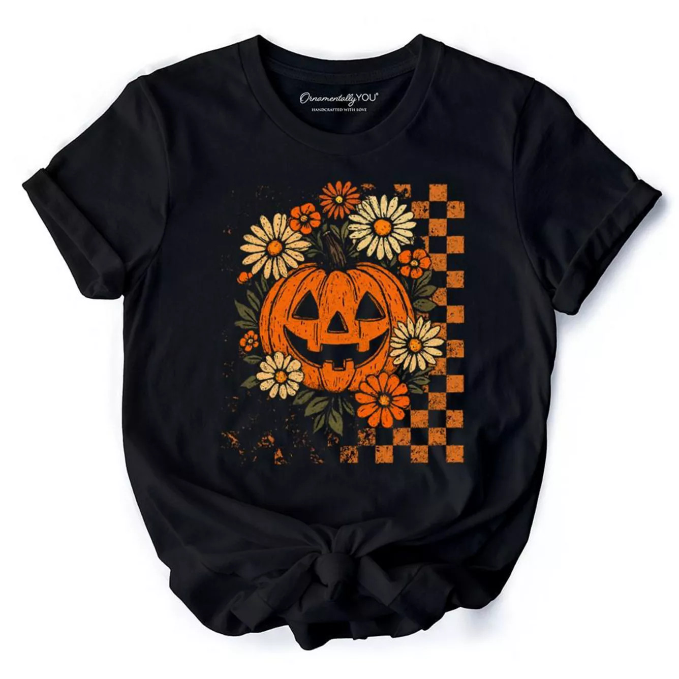 Checkered Floral Pumpkin T-Shirt, Retro Preppy Halloween Tee for Spooky Season Vibes | Kohl's