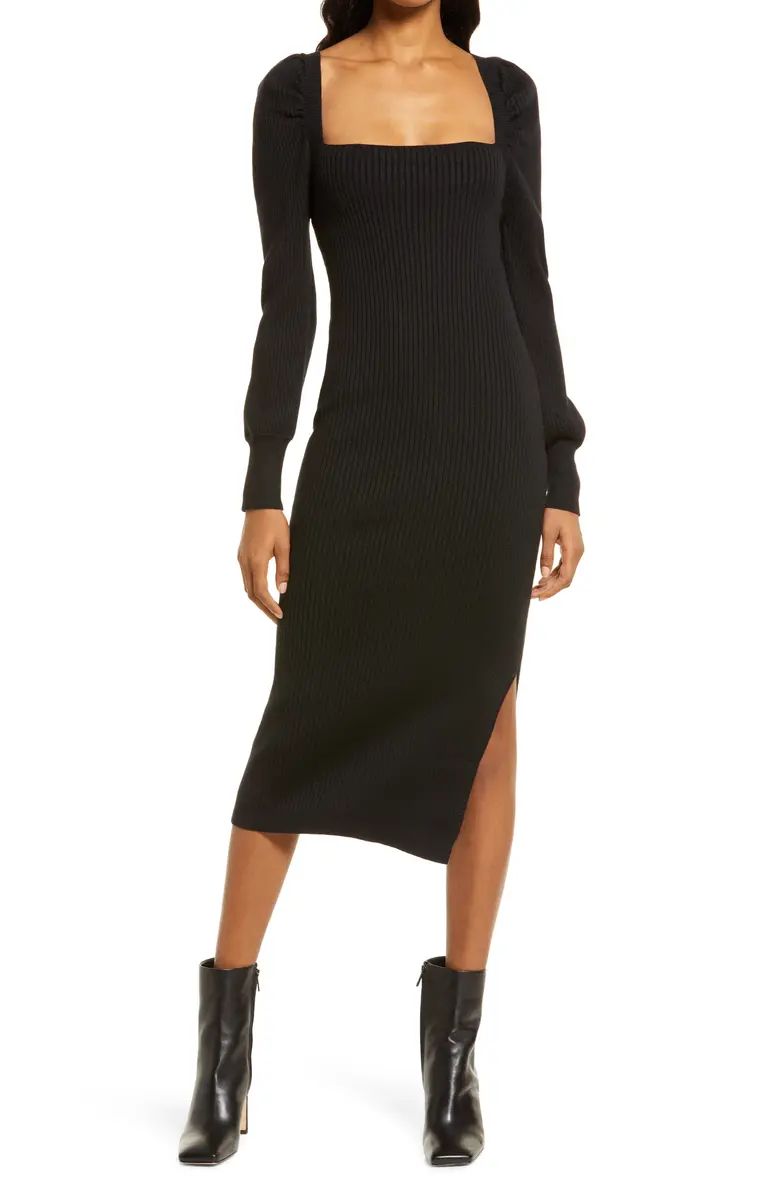 Square Neck Tie Back Puff Long Sleeve Sweater Dress | Nordstrom