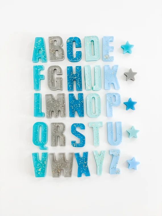 Blue Ombré Letter Set | Resin Letters | Glitter Letters | Sight Words | Play Dough Stamps | Etsy (US)