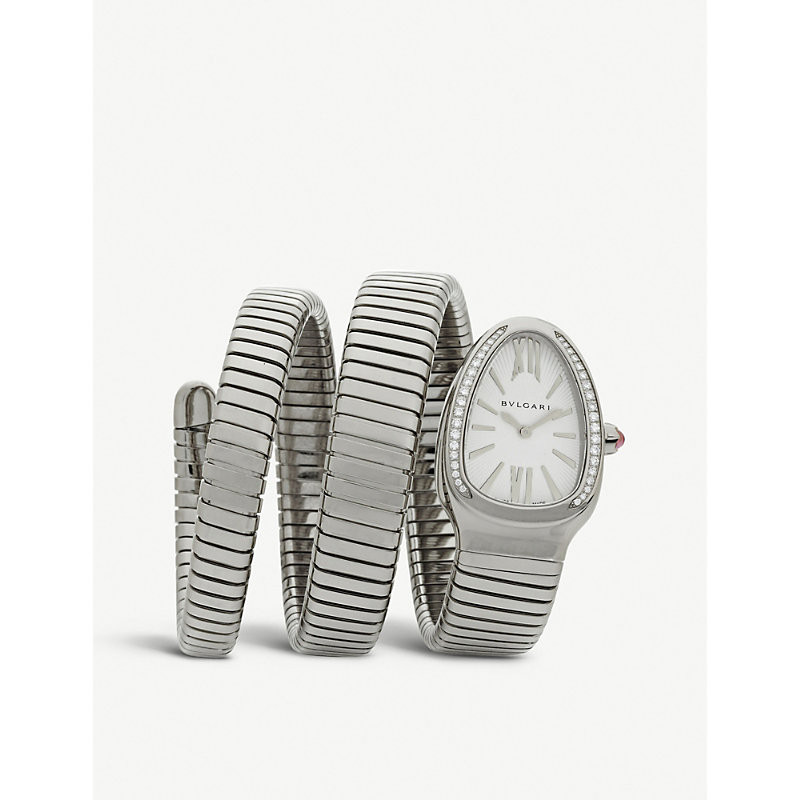 Bvlgari Serpenti Tubogas Stainless Steel and Diamond Watch | Selfridges