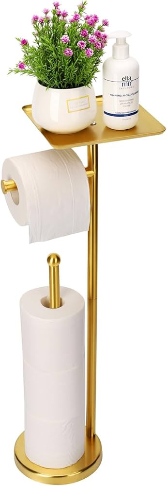 Noonext Gold Toilet Paper Holder Stand, Freestanding Toilet Paper Stand with Tray for Small Items... | Amazon (US)