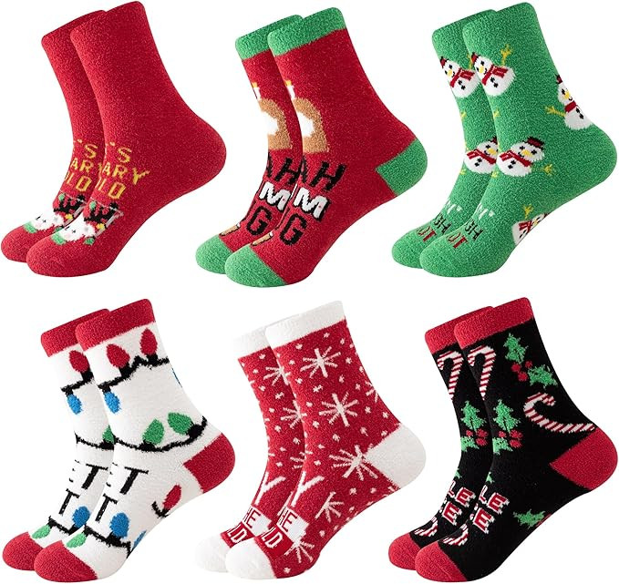 Fuzzy Christmas Socks for Women Funny Novelty Cozy Warm Slipper Holiday Socks for Women Christmas... | Amazon (US)