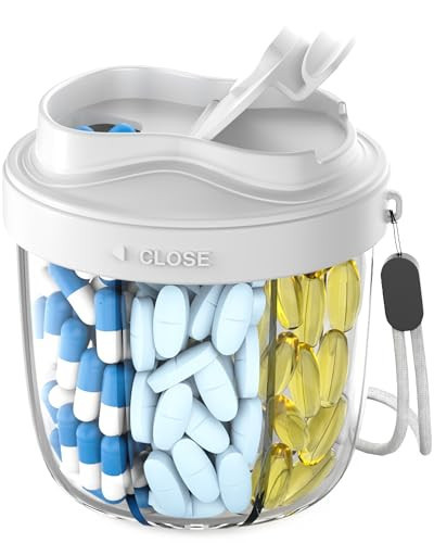 Cute Pill Organizer,Pill Dispenser with 7 Large Compartments,Portable Pill Bottle Box with Wide Opening for Easy Use, Anti-Mix Pills Organizer for Travel,Includes 20 Pcs Sticky Labels(Gray) | Amazon (US)