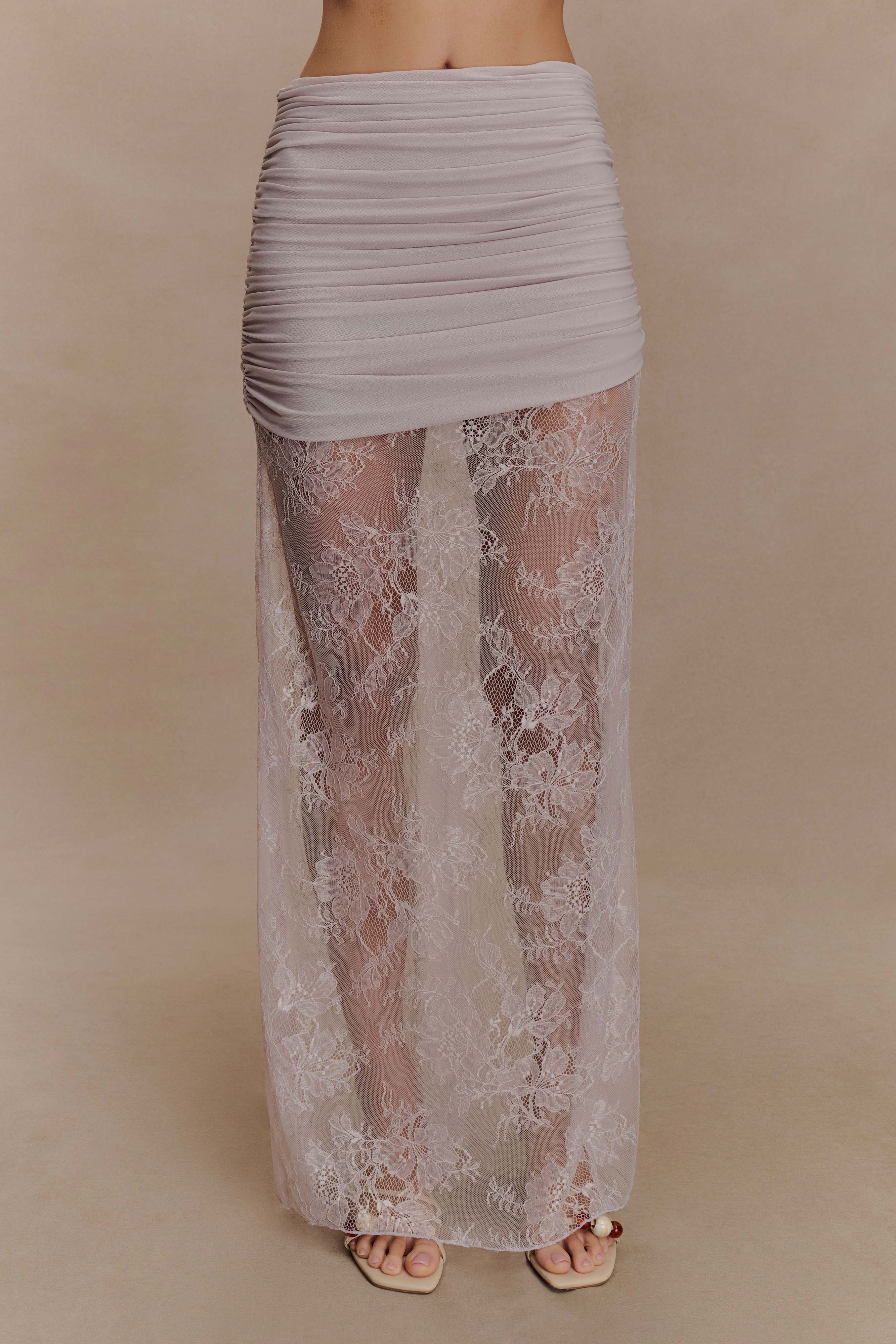 Lace And Mesh Maxi Skirt - Lilac | MESHKI US