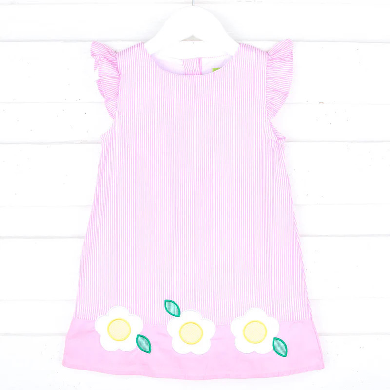 Daisy Applique Pink Stripe Dress | Classic Whimsy