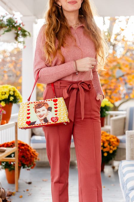 Loving the pink vintage vibes in this work wear ensemble that also would be fabulous for a day out with the girls 💖 The cashmere sweater has been on constant repeat and incredibly soft to wear. The I Love Lucy bag is beyond lovely and so charming, plus it fits quite a bit in it! ❤️ 

#LTKitbag #LTKstyletip #LTKfindsunder50