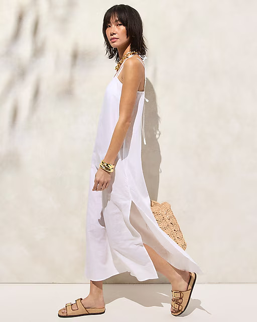 Linen-cotton blend tie-back midi dress | J. Crew US