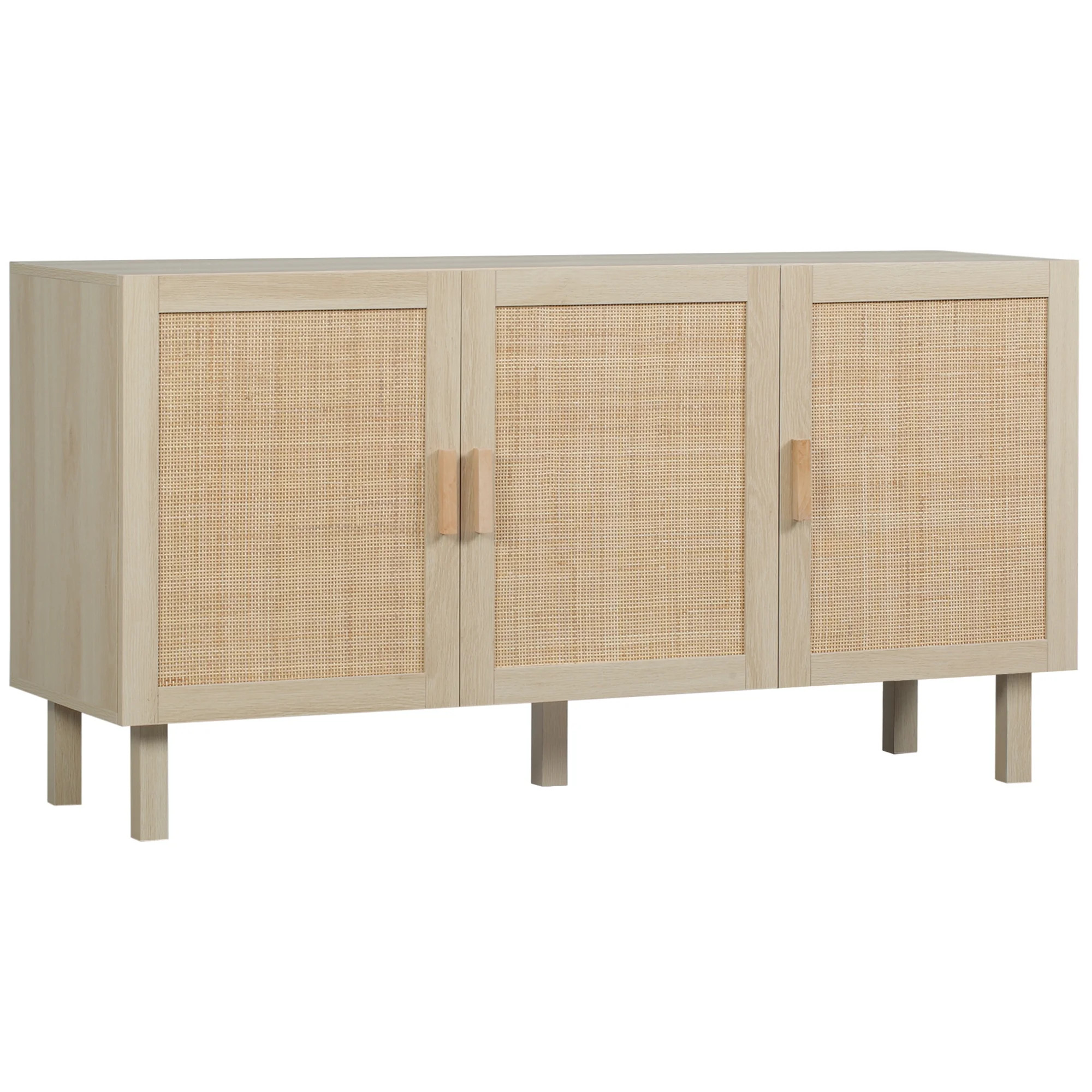 HOMCOM Sideboard Buffet Cabinet, Kitchen Cabinet, Coffee Bar Cabinet with 3 Rattan Doors and Adju... | Walmart (US)