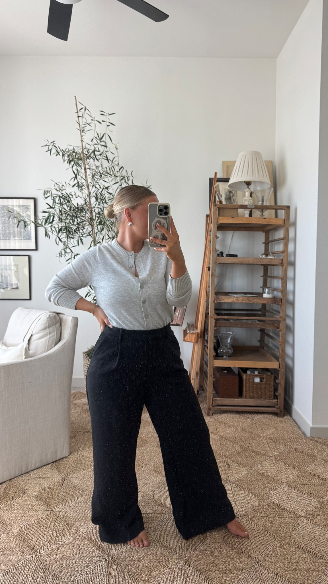 Work from home outfit. I’m in size 30 in trousers and size M in cardigan! 