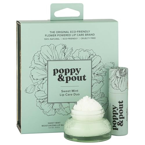 Poppy & Pout Lip Care Set | Lip Balm & Scrub | Sustainable Cardboard Tubes & Glass Jars, All Natural, Beeswax, Coconut Oil, Cruelty Free, Exfoliating & Moisturizing Lip Treatment (Sweet Mint) | Amazon (US)
