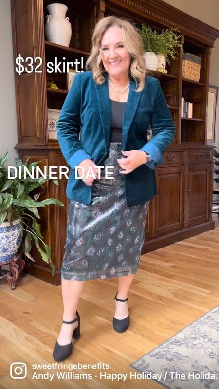 Sequined skirt now $19. It’s tts if not a little big. I’m in a large. So many ways to wear it. Teal blazer is gone. Wear it with black velvet, forest green, cream, camel, turquoise. 


#LTKHoliday #LTKsalealert #LTKunder50
