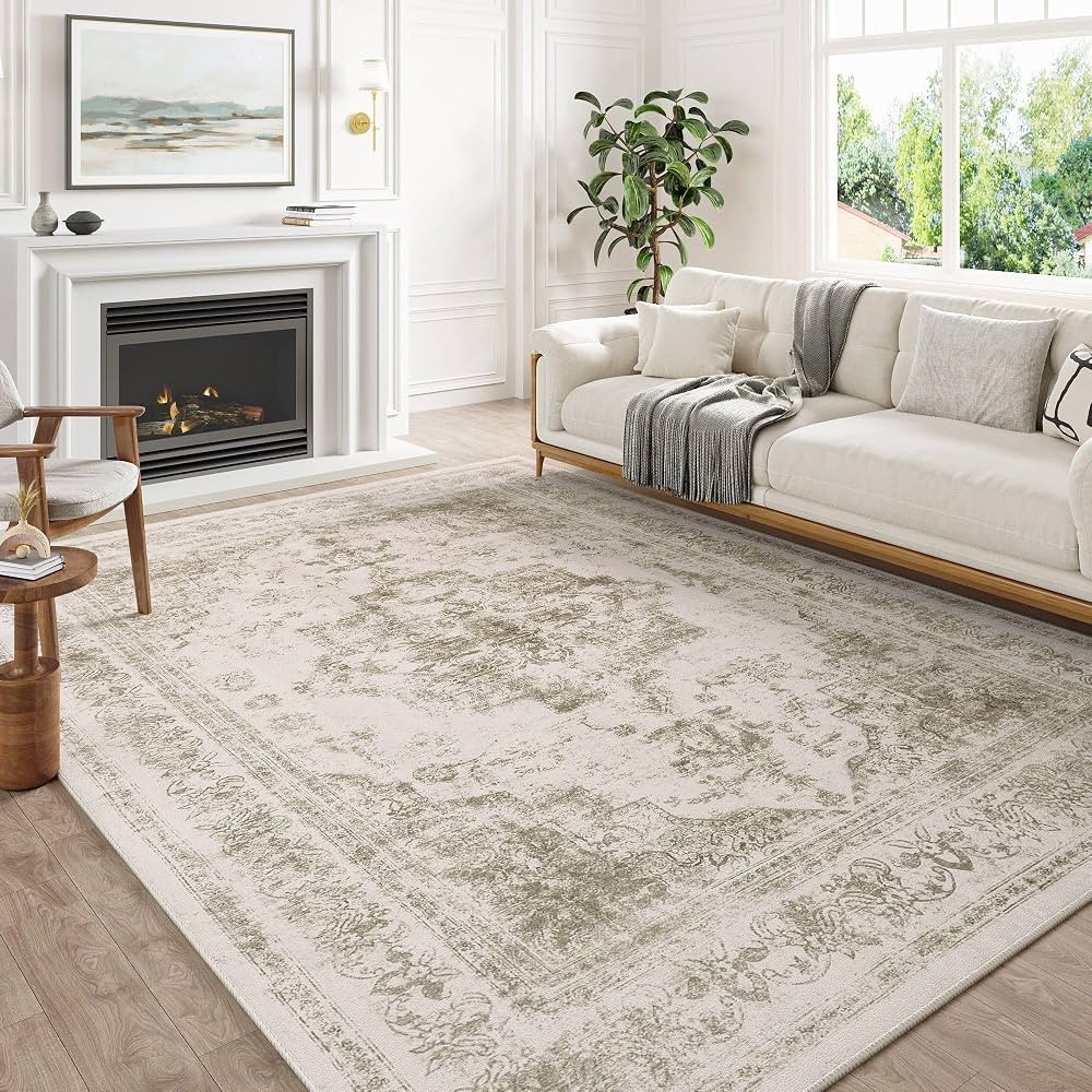 Vintage Area Rug 6x9 Indoor Bedroom Rug Taupe Medallion Washable Living Room Carpet Retro Accent ... | Amazon (US)
