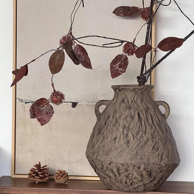 Ceramic Rustic Farmhouse Flower Vase with 2 Handles, 10.6 Inch Tan Brown Vintage Clay Terracotta ... | Amazon (US)