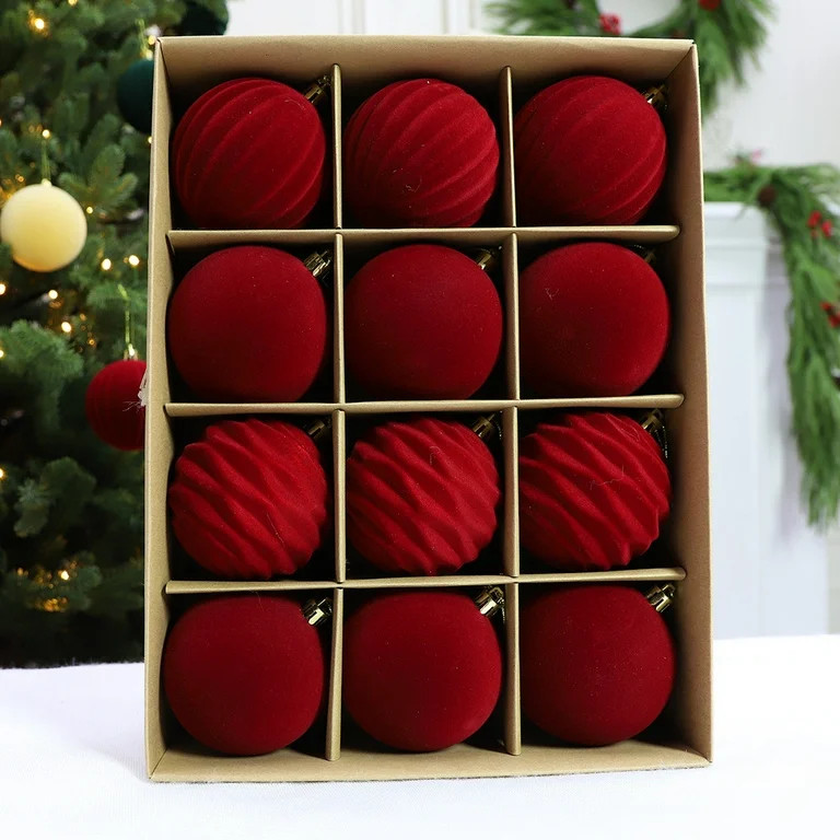 Clearance!Christmas Tree Ornaments Velvet Balls - Pack of 12pcs Shatterproof Xmas Bulbs Decoratio... | Walmart (US)