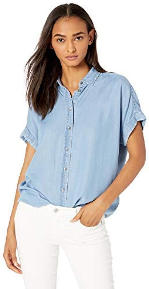 Daily Ritual Women's Tencel Oversized Short-Sleeve Button-Front Shirt | Amazon (US)