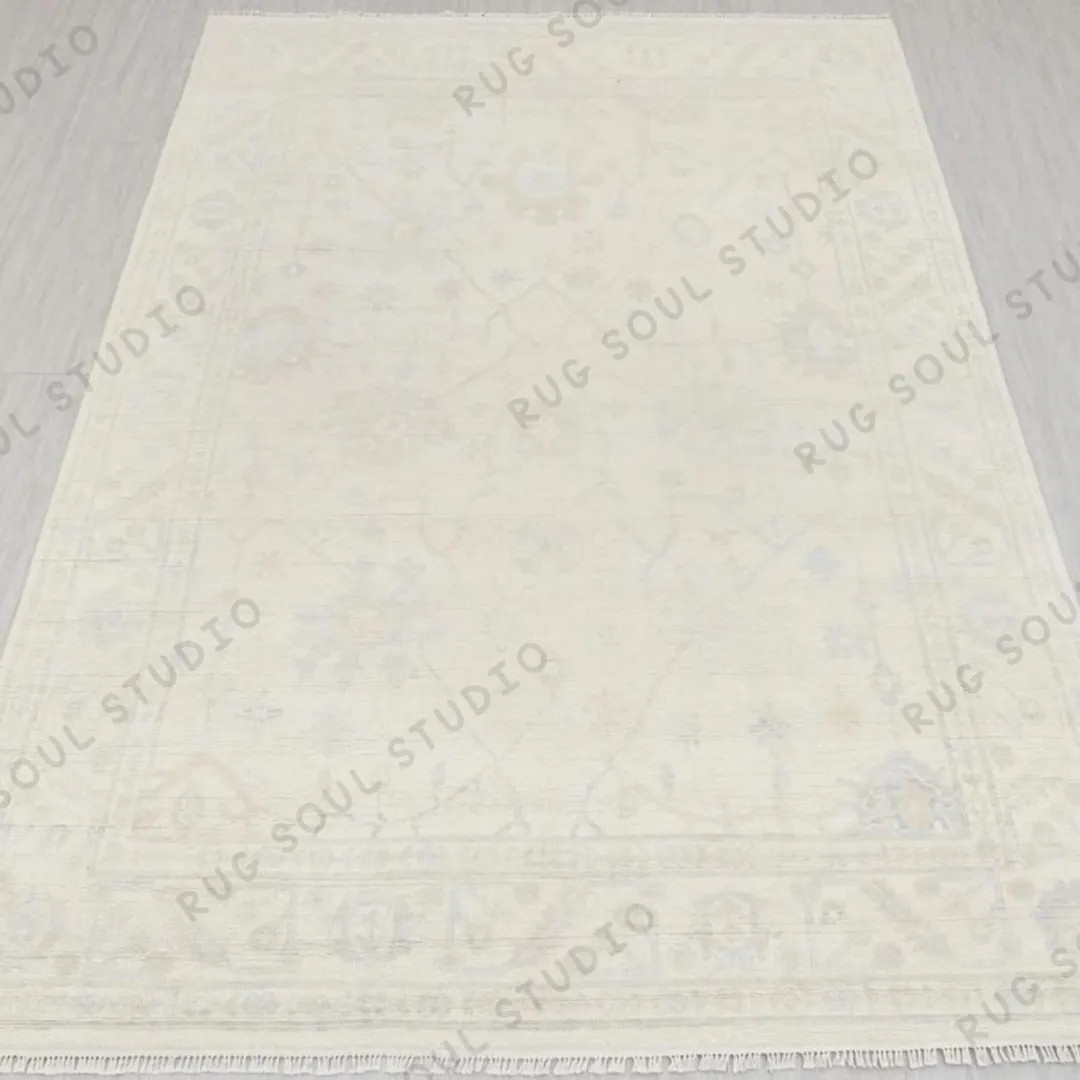 Hand-knotted Ivory Oushak Wool Rug: Modern Turkish Pastel Carpet - Etsy | Etsy (US)