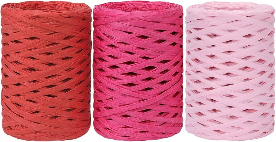 Whaline 984ft 3 Roll Valentines Pink Red Raffia Ribbon Rose Red Matte Paper Craft Ribbon 3 Color ... | Amazon (US)