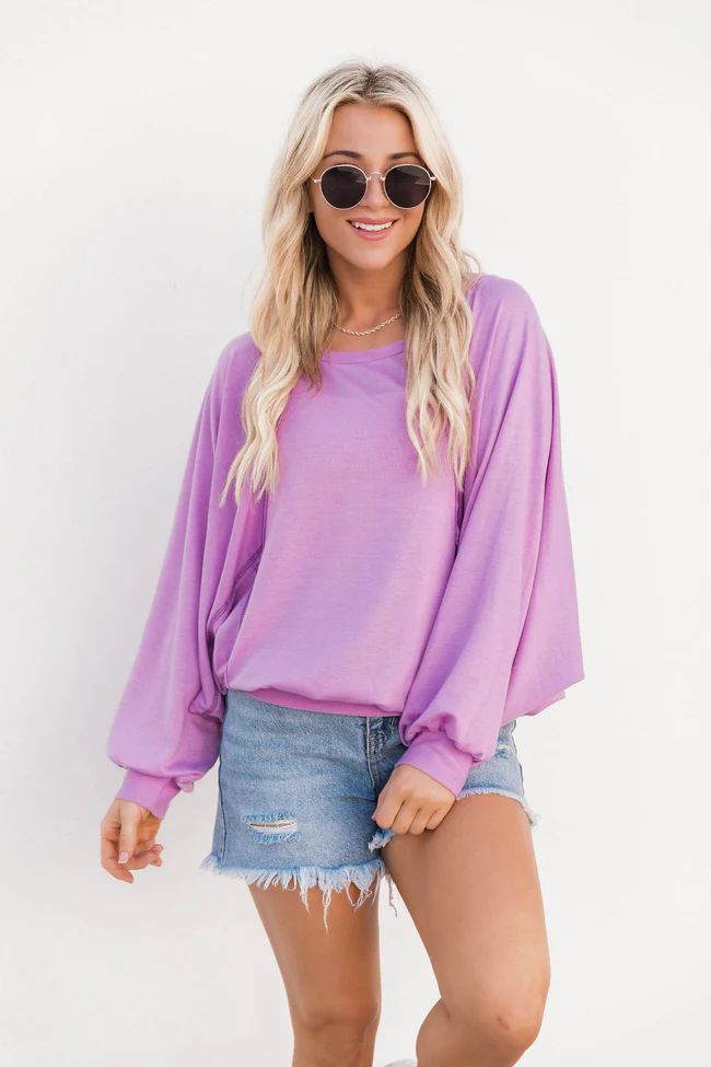 Last Night Lonely Grape Exposed Seams Blouse DOORBUSTER | Pink Lily