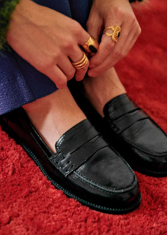 André Loafers - Black Lacquer - Patent cowide leather - Sézane | Sezane Paris