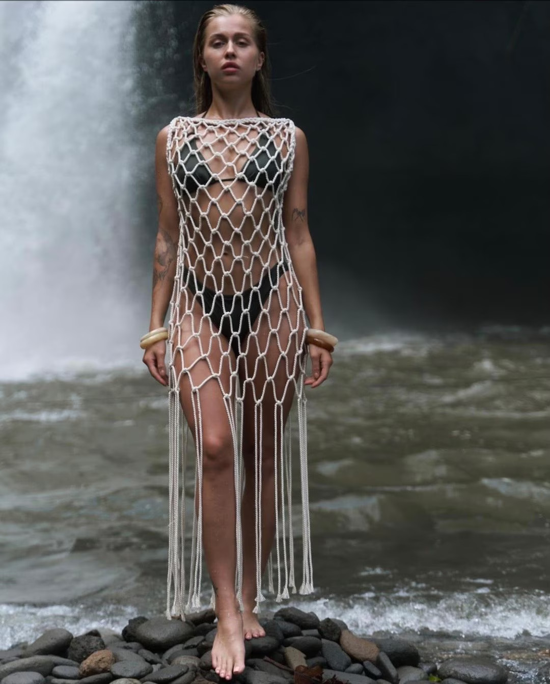 Macrame Goddess Dress: Organic Cotton Boho Wedding, High Slit - Etsy | Etsy (US)