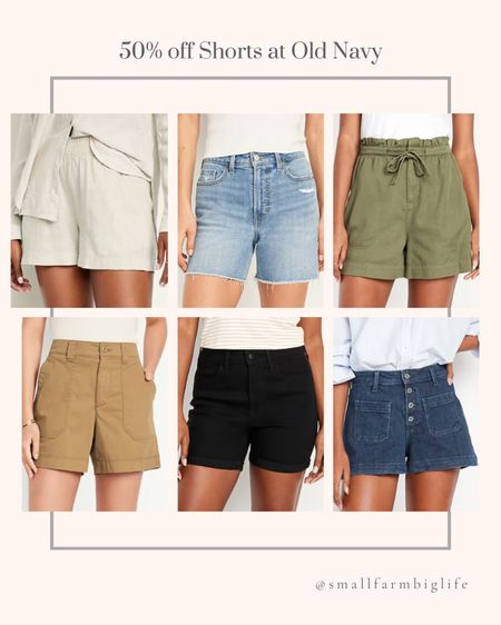 50% off women’s shorts at Old Navy. High waisted jean shorts with front patch pockets. Button front shorts. Black high waisted jean shorts 5-inch inseam denim shorts. High waisted chino shorts. Extra high waisted utility shorts. High waisted OG jean shorts. Raw hem shorts. High waisted linen blend pull on shorts. Vacation outfit. Summer outfit. Travel outfit  

#LTKFindsUnder50 #LTKOver40 #LTKSaleAlert
